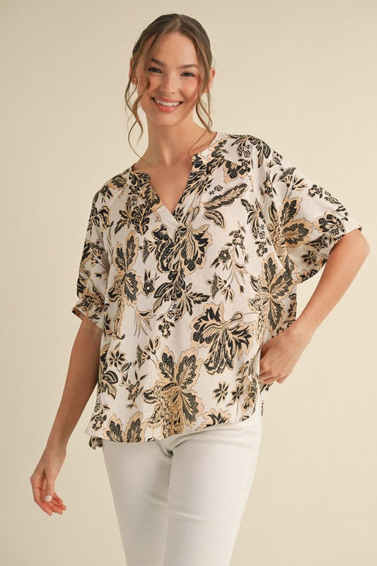  Ariella Printed Dolman Sleeve Top, Black