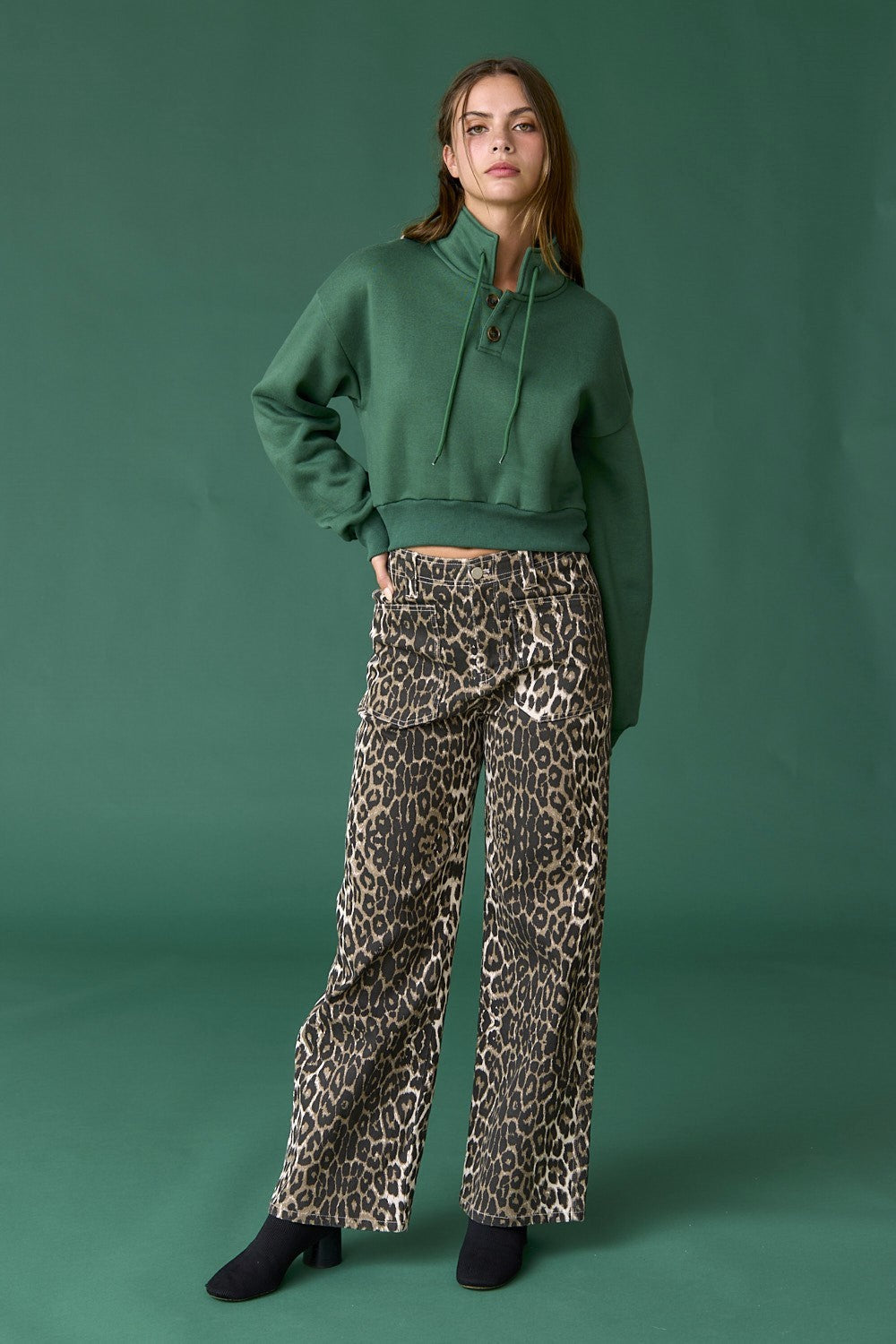  Hallie Leopard Patch Pocket Pants, Taupe