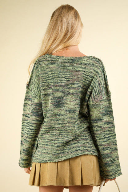  Mavis Seam Detail Sweater, Green Mix