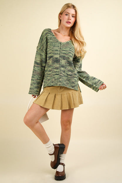  Mavis Seam Detail Sweater, Green Mix