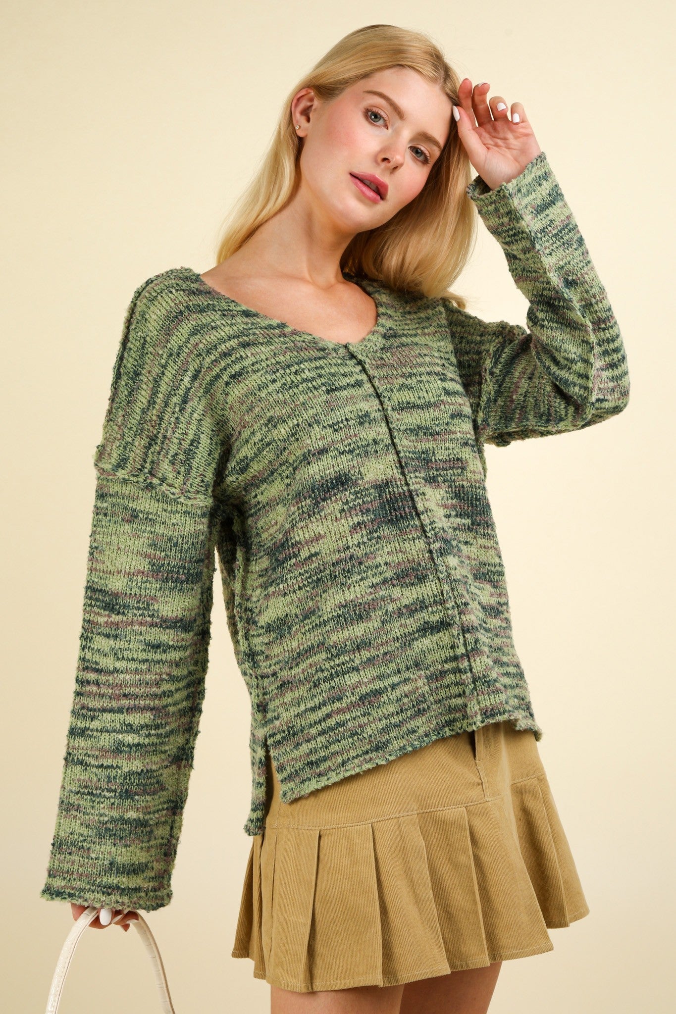  Mavis Seam Detail Sweater, Green Mix