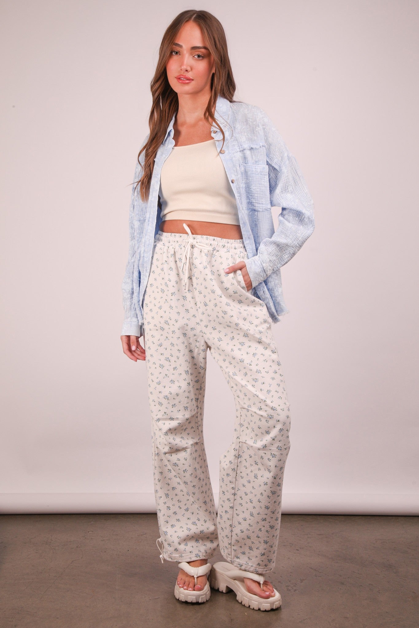  Dakota Floral Cotton Parachute Pants, White