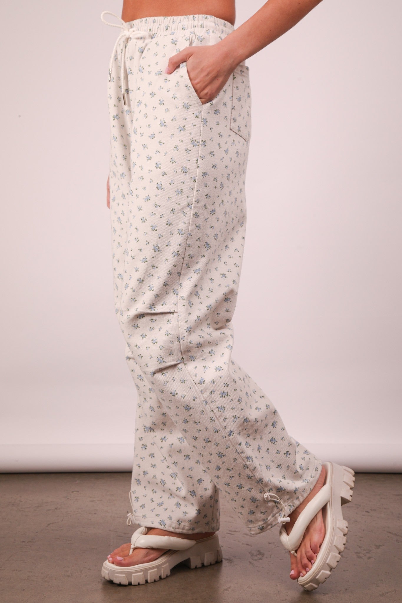  Dakota Floral Cotton Parachute Pants, White
