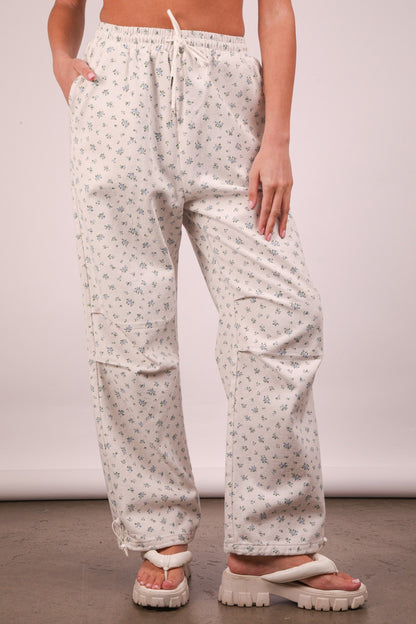  Dakota Floral Cotton Parachute Pants, White