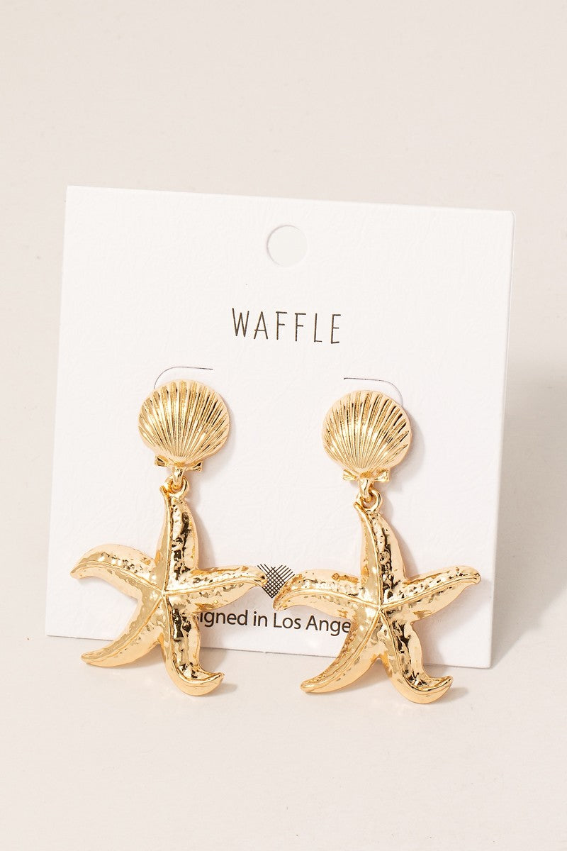  Shell & Starfish Dangle Earring, Gold