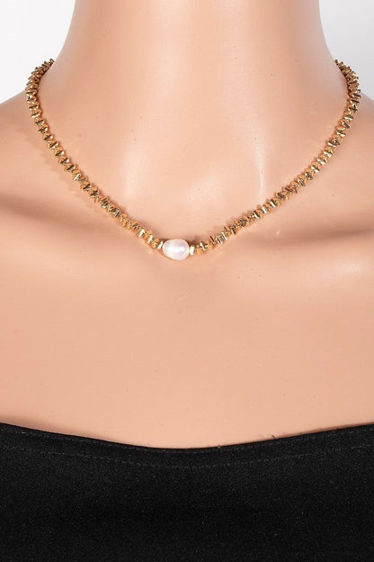 Pearl Charm Abstract Beaded Necklace, Gold