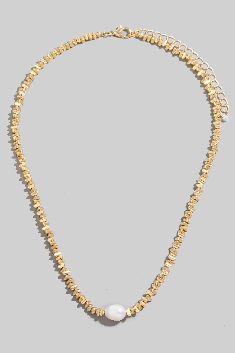  Pearl Charm Abstract Beaded Necklace, Gold