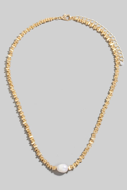  Pearl Charm Abstract Beaded Necklace, Gold
