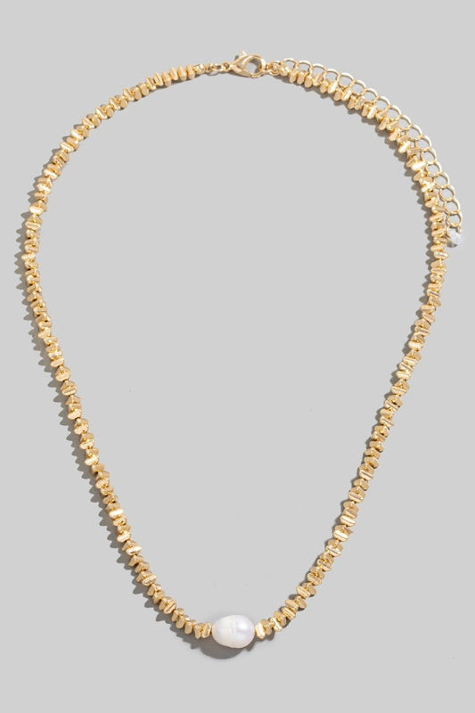  Pearl Charm Abstract Beaded Necklace, Gold