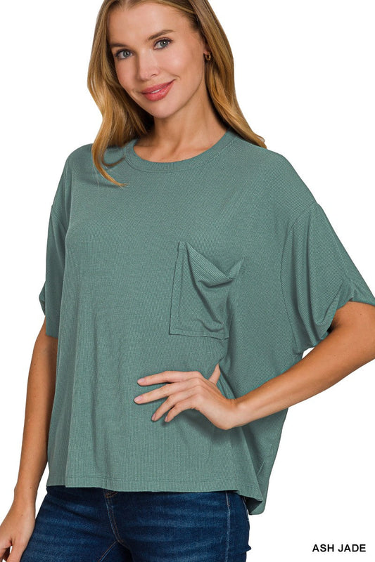  Samantha Oversized Ribbed Tee, Ash Jade