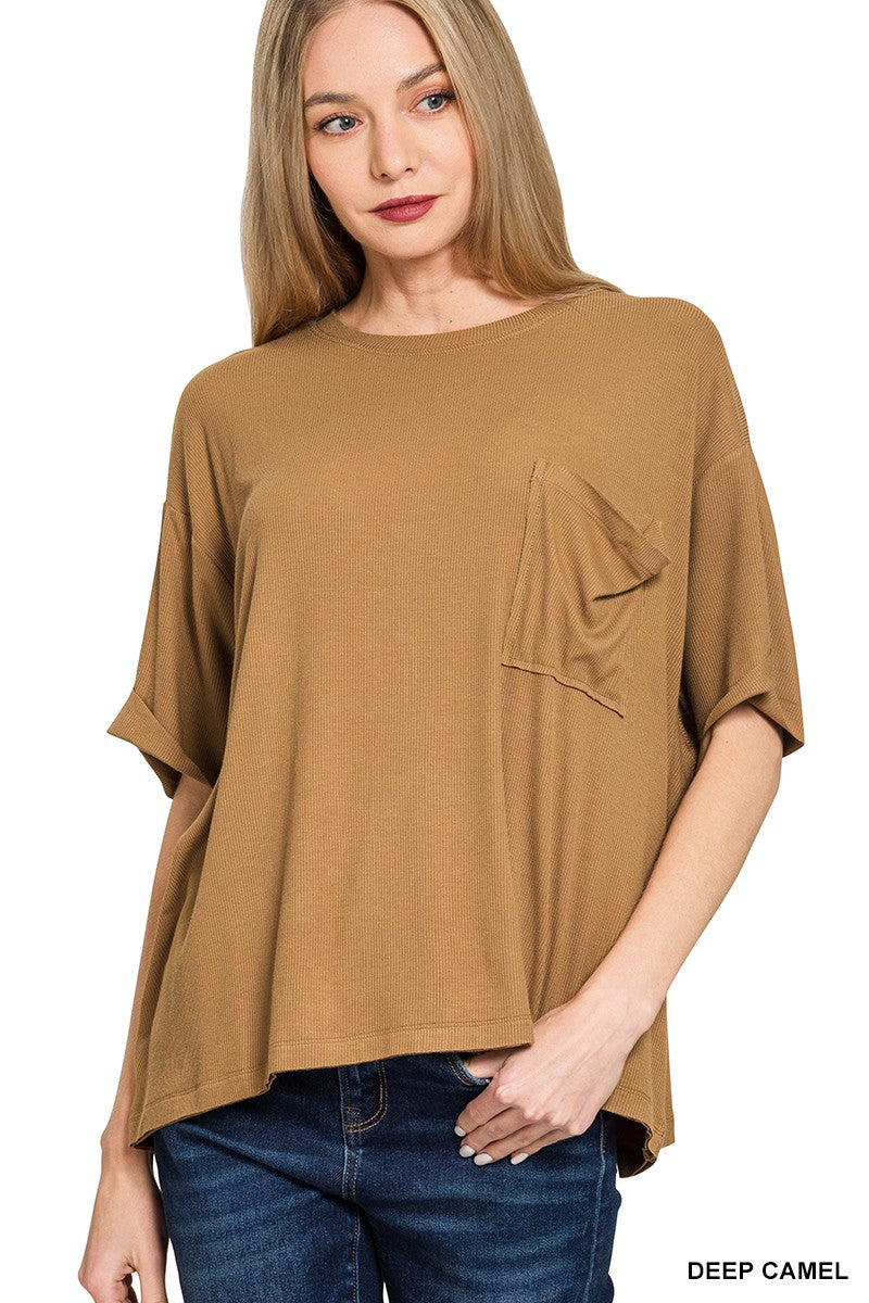 Samantha Oversized Ribbed Tee, Deep Camel