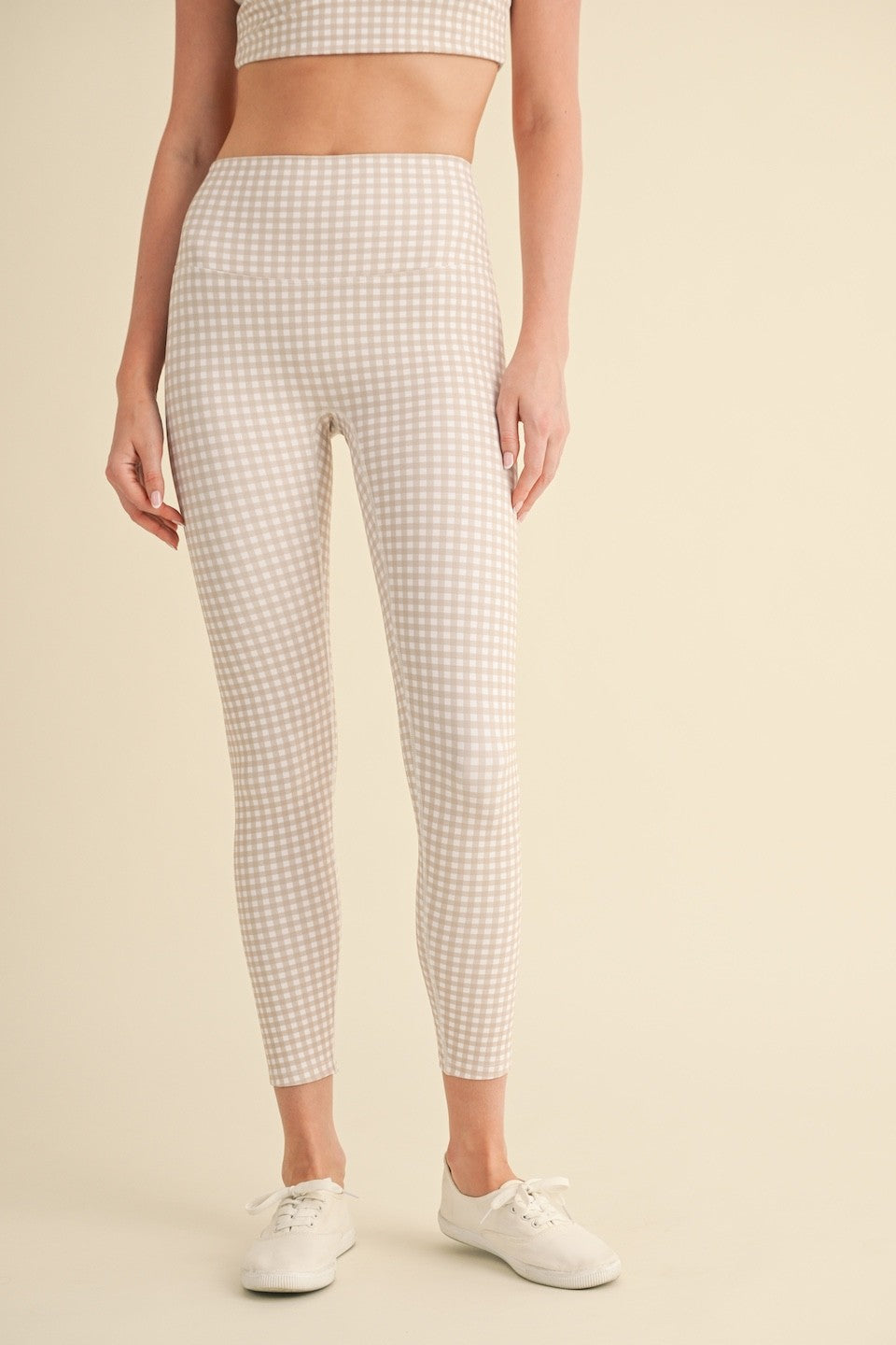  Rylee Gingham High Rise Legging, Beige Gingham
