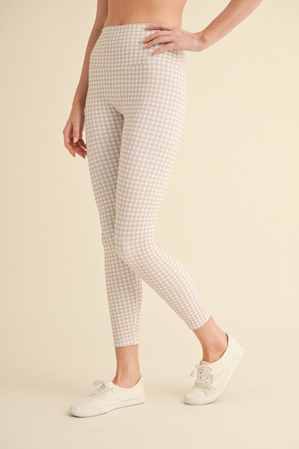  Rylee Gingham High Rise Legging, Beige Gingham