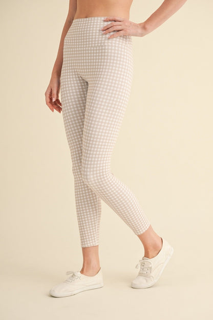  Rylee Gingham High Rise Legging, Beige Gingham