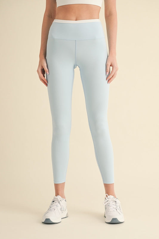  Sloane Contrast Waistband Leggings, Baby Blue