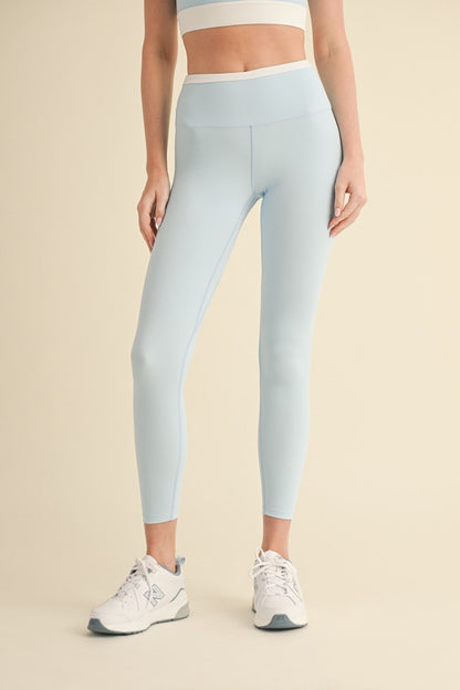  Sloane Contrast Waistband Leggings, Baby Blue