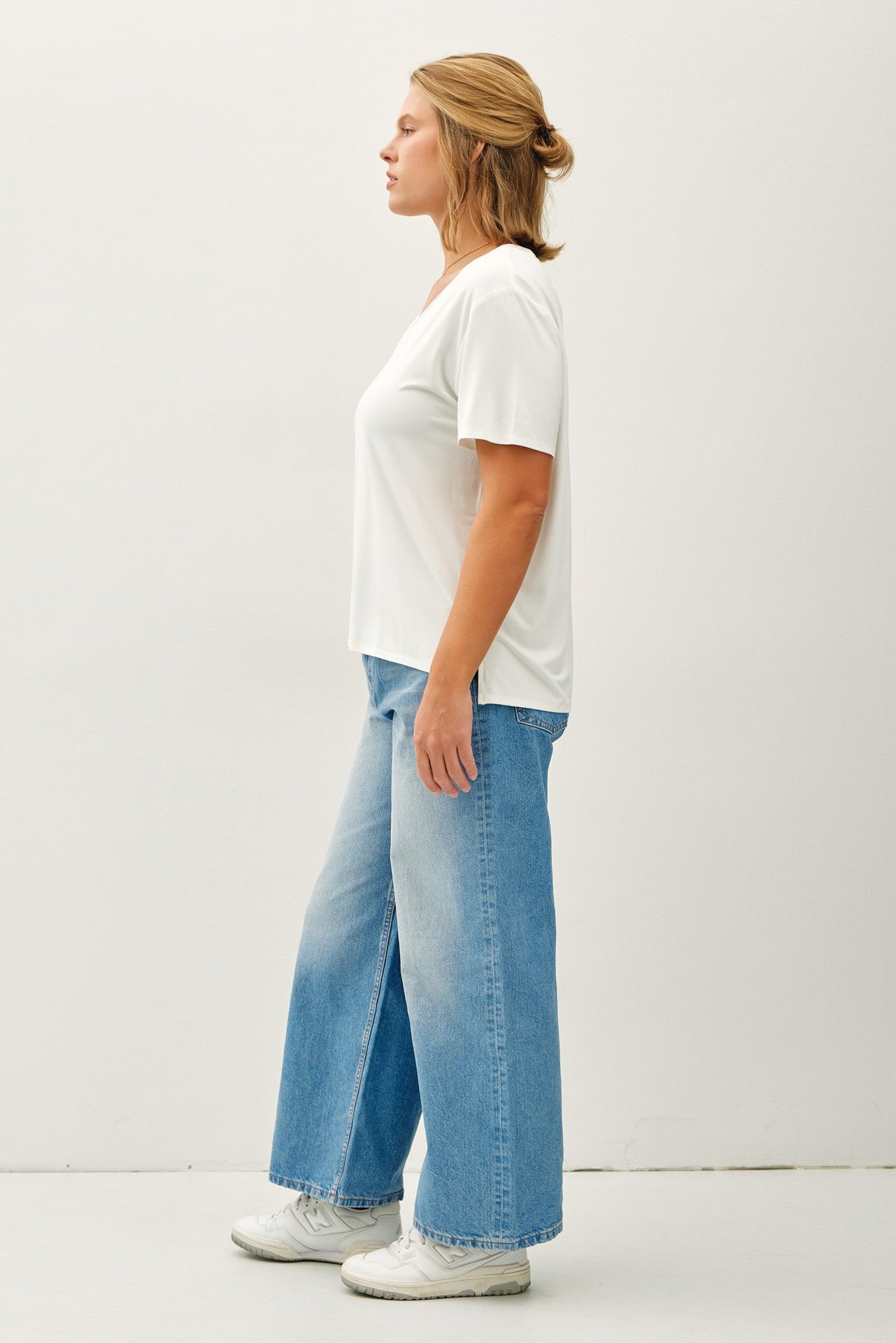 Be Cool Finley V-Neck Boxy Tee, Off White | Plus Size