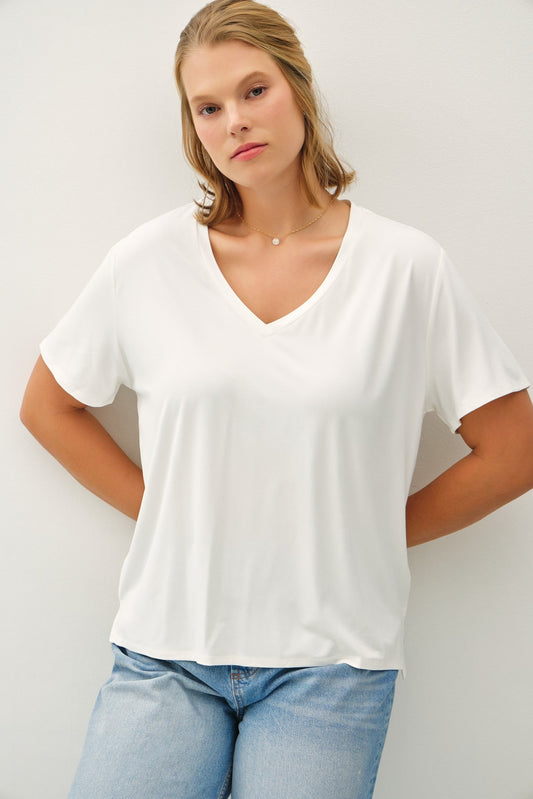 Be Cool Finley V-Neck Boxy Tee, Off White | Plus Size