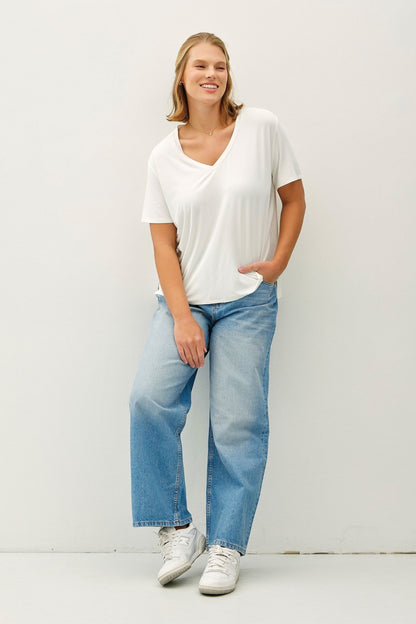 Be Cool Finley V-Neck Boxy Tee, Off White | Plus Size