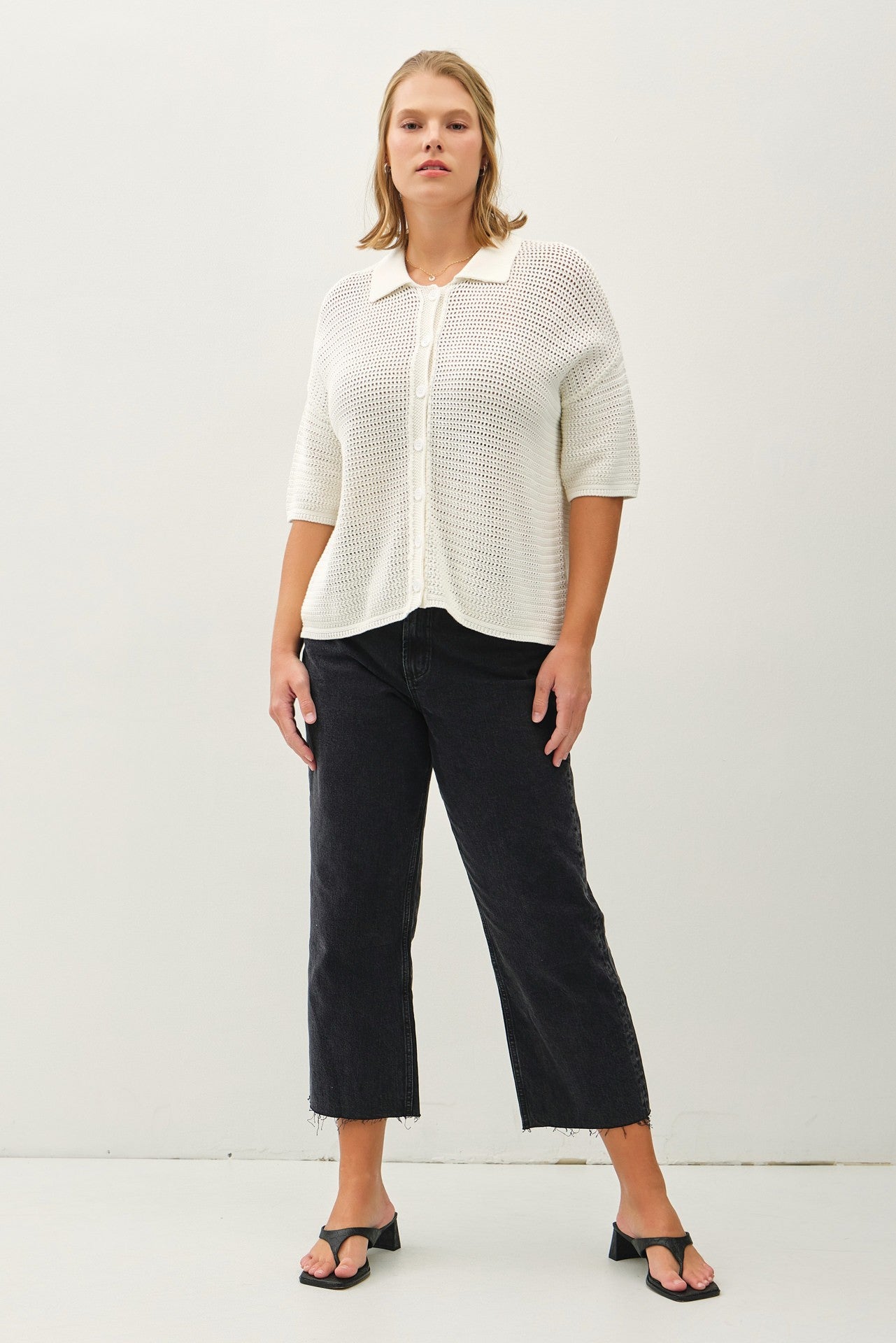 Be Cool Marley Boxy Crocheted Shirt, White | Plus Size