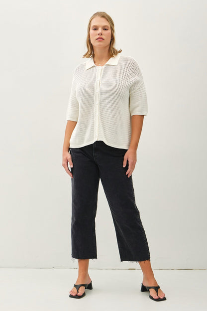 Be Cool Marley Boxy Crocheted Shirt, White | Plus Size