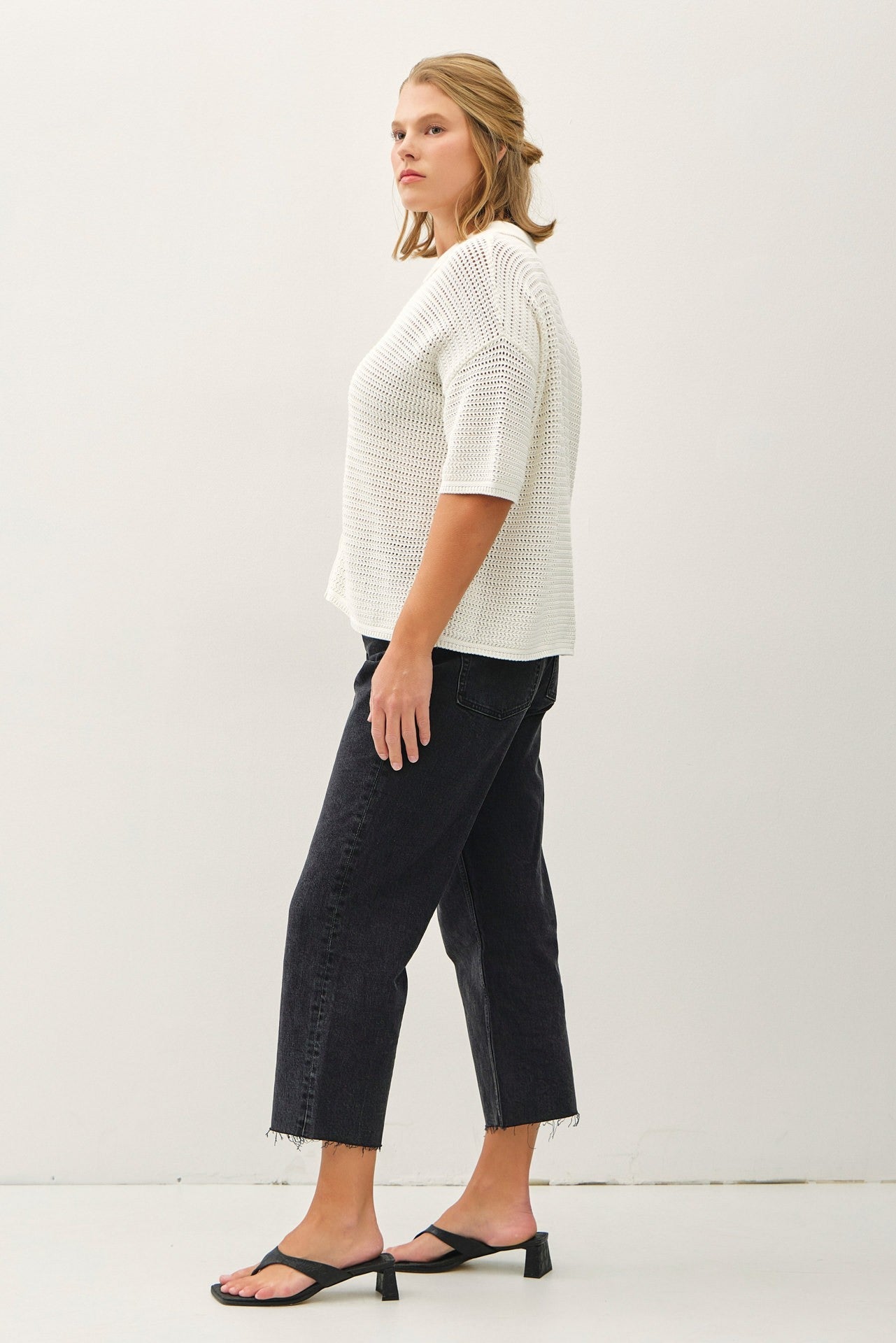 Be Cool Marley Boxy Crocheted Shirt, White | Plus Size