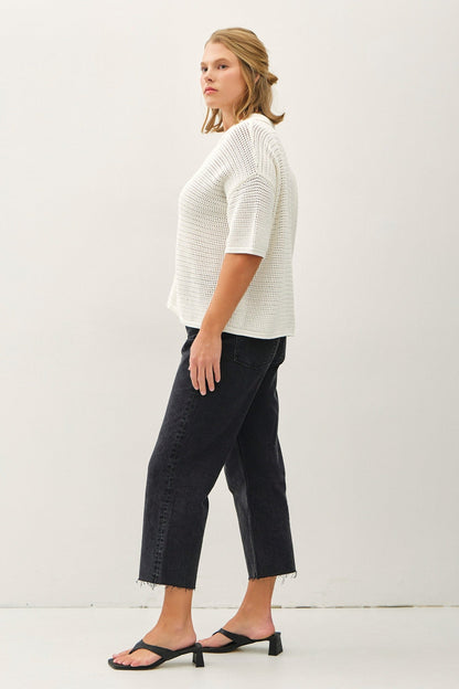 Be Cool Marley Boxy Crocheted Shirt, White | Plus Size