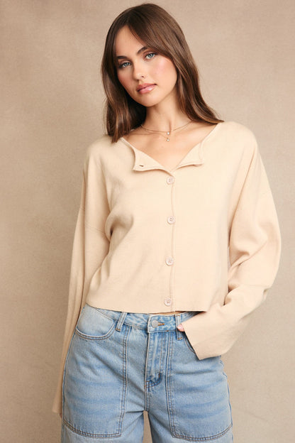  Bianca Cropped Drop Shoulder Cardigan, Beige