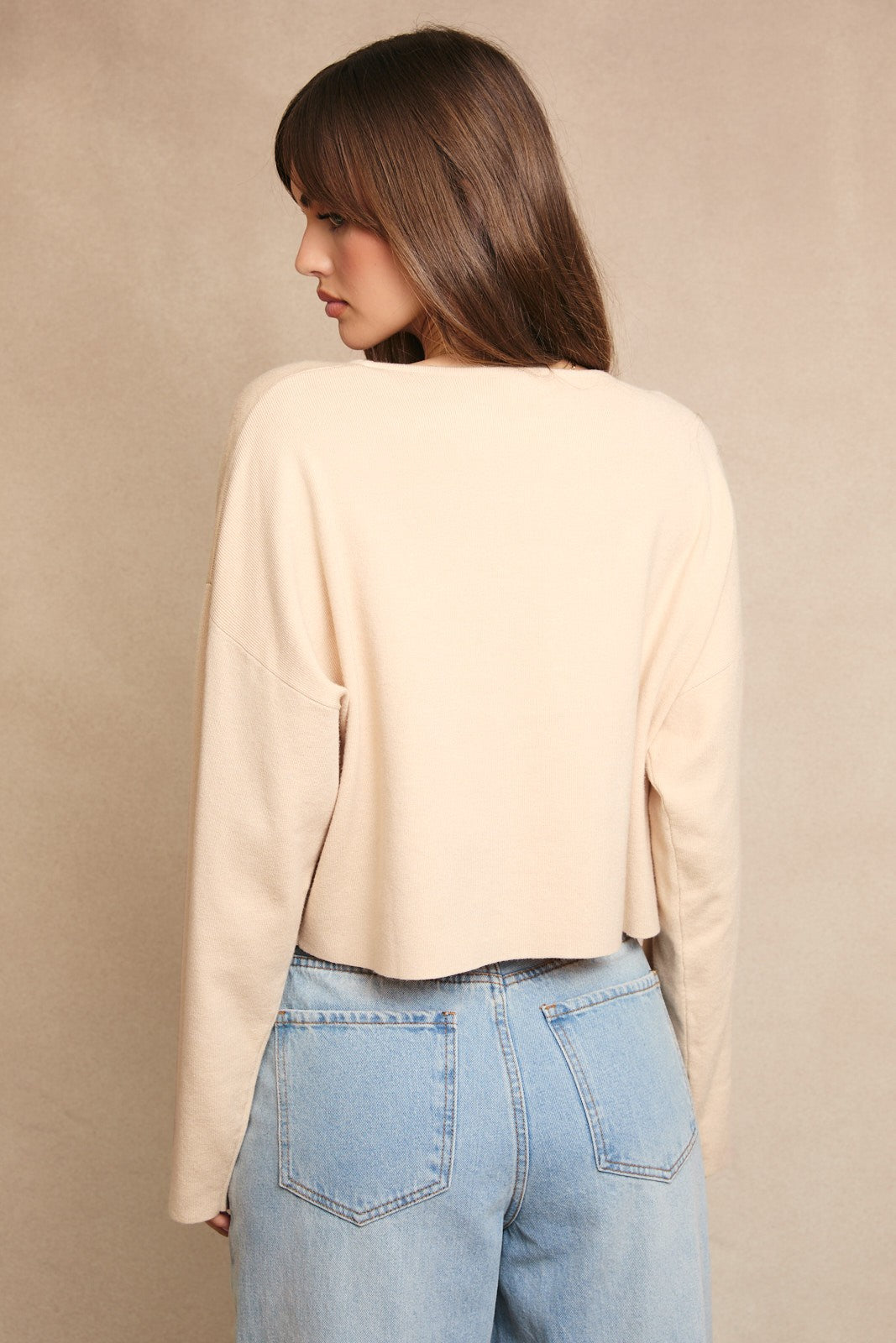  Bianca Cropped Drop Shoulder Cardigan, Beige