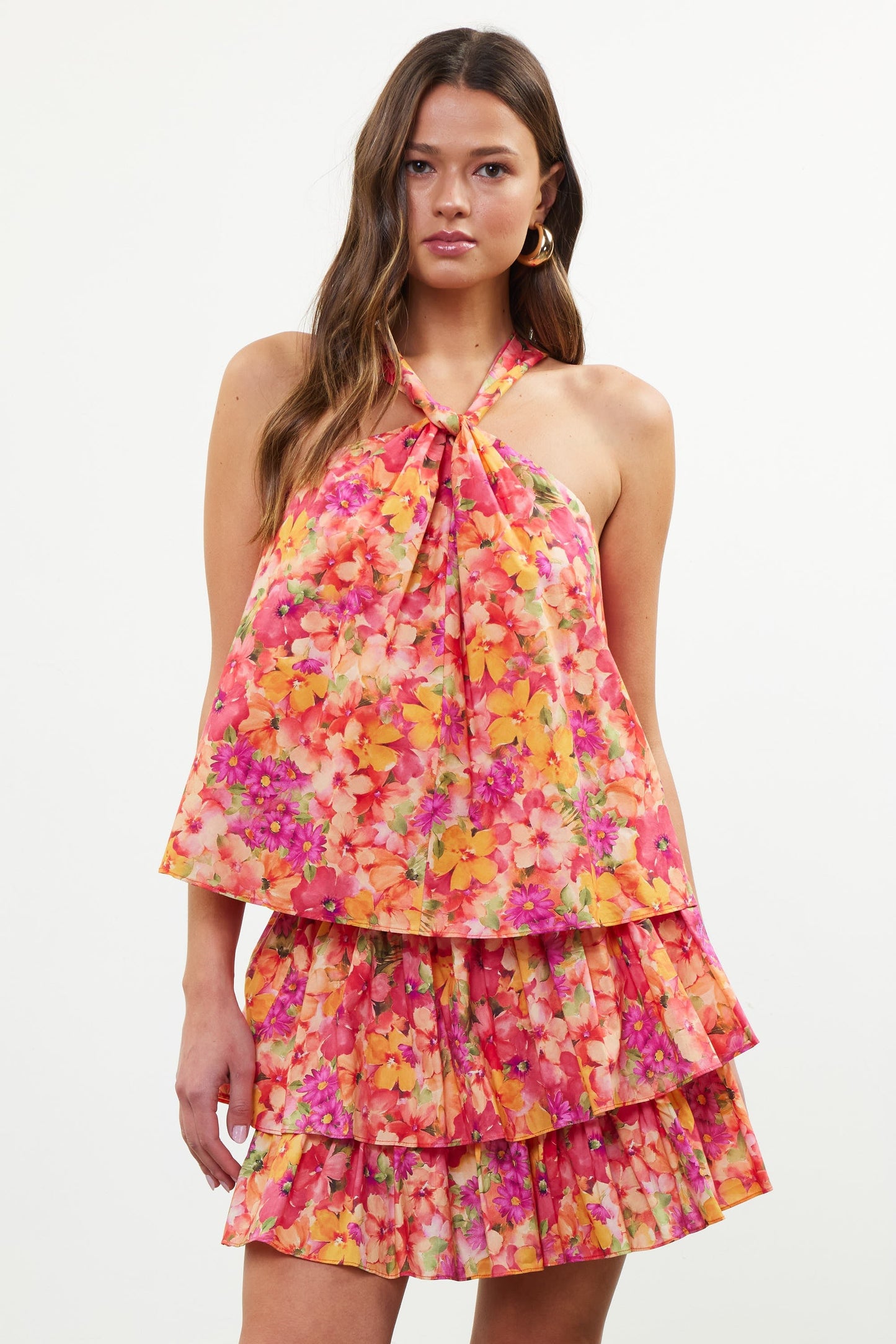  Lilah Ruffle Tiered Skirt, Coral Multi