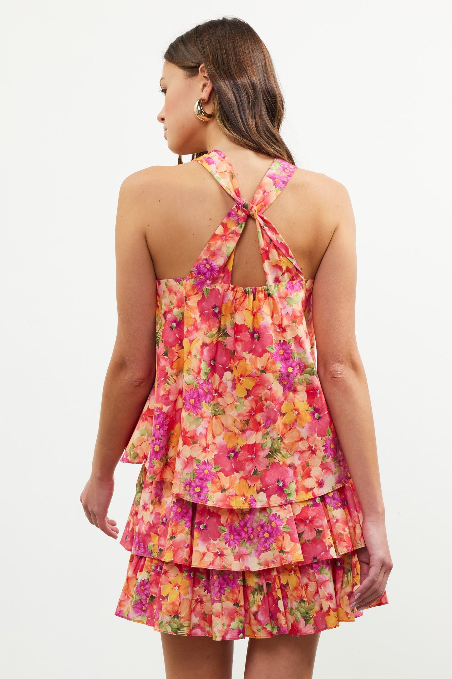  Lilah Ruffle Tiered Skirt, Coral Multi
