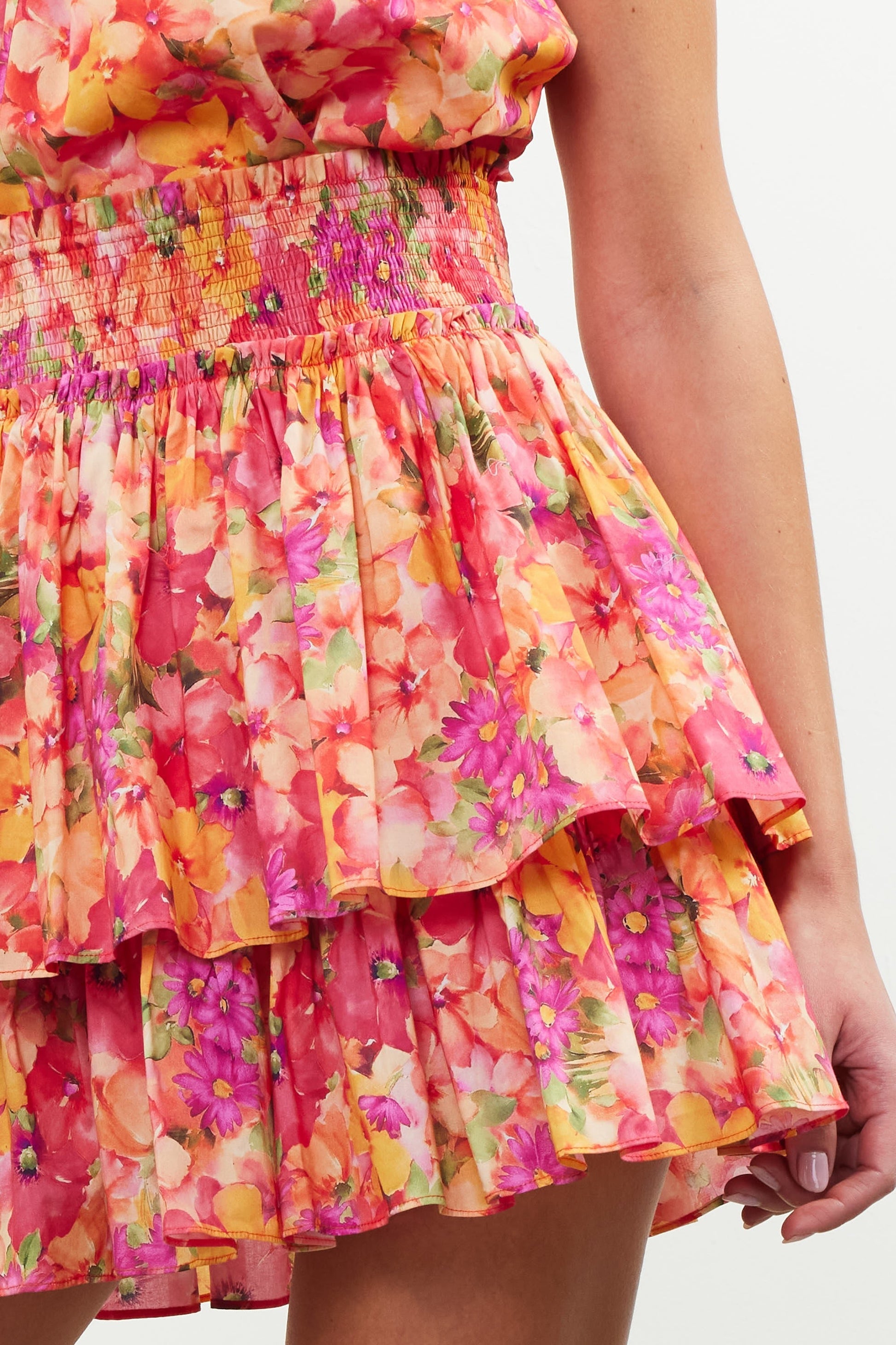  Lilah Ruffle Tiered Skirt, Coral Multi