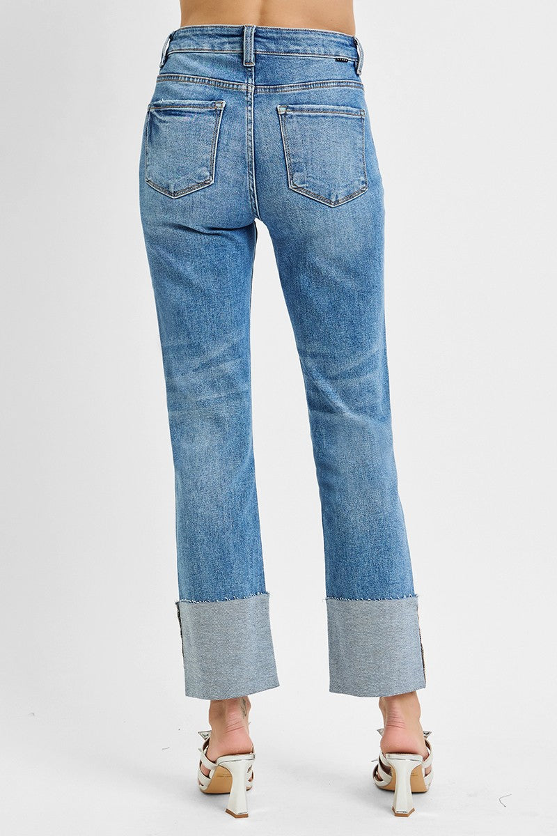  Lia High Rise Straight Wide Cuffed Jeans, Medium