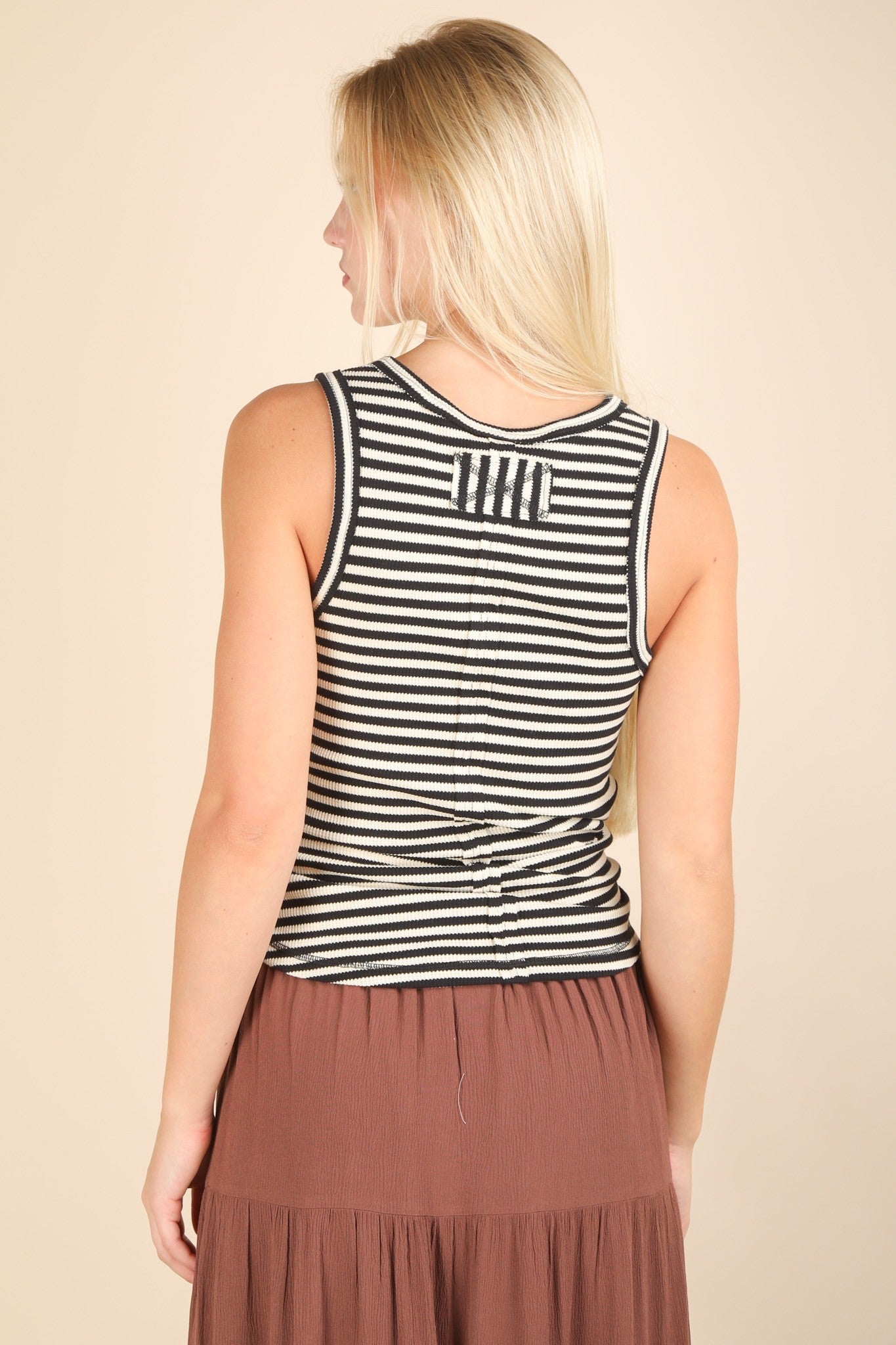  Mikayla Striped Scoop Neck Tank, Black Stripe