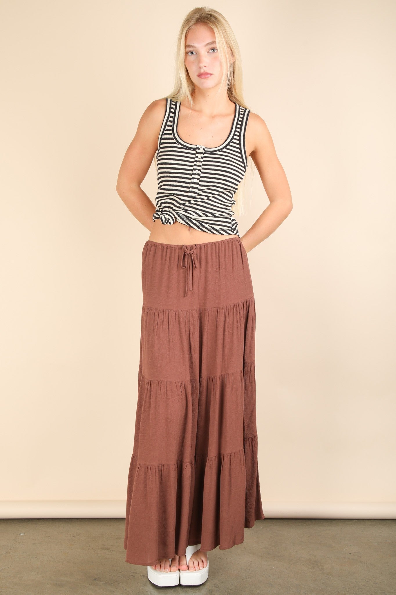  Mikayla Striped Scoop Neck Tank, Black Stripe