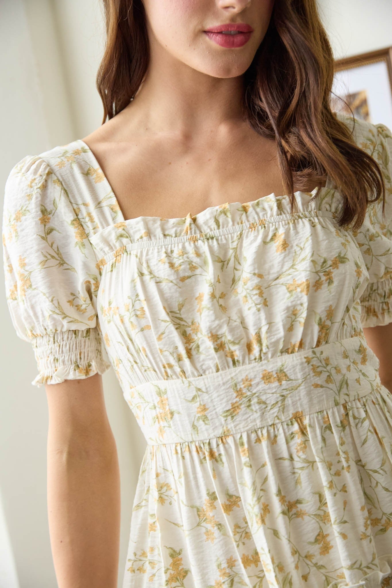  Delilah Floral Square Neck Dress, Ivory Multi