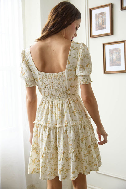 Delilah Floral Square Neck Dress, Ivory Multi