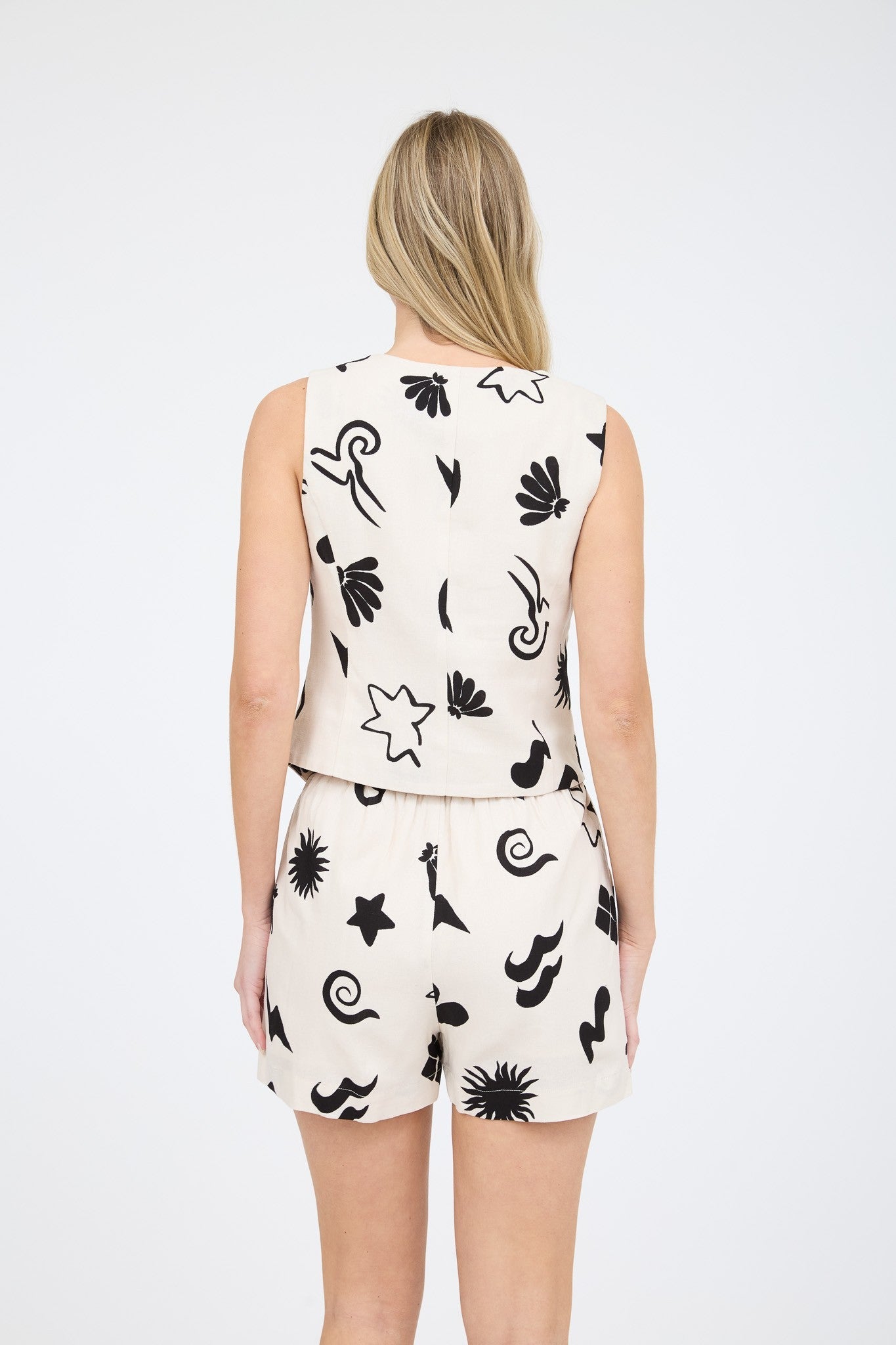  Priscilla Doodle Print Linen Vest, Cream