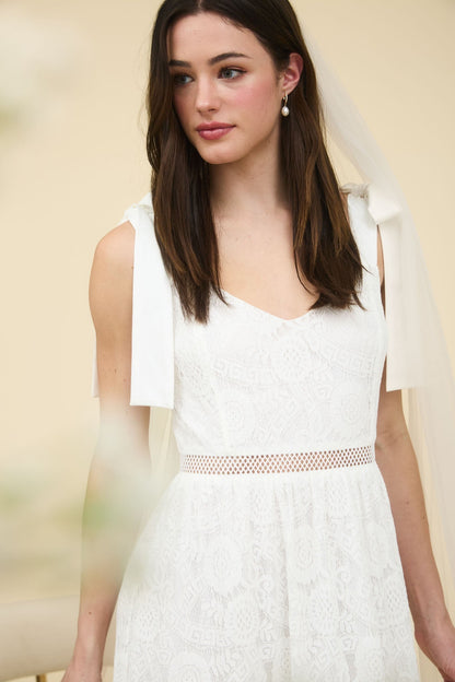  Gabriela Lace Sheer Trim Midi Dress, Off White