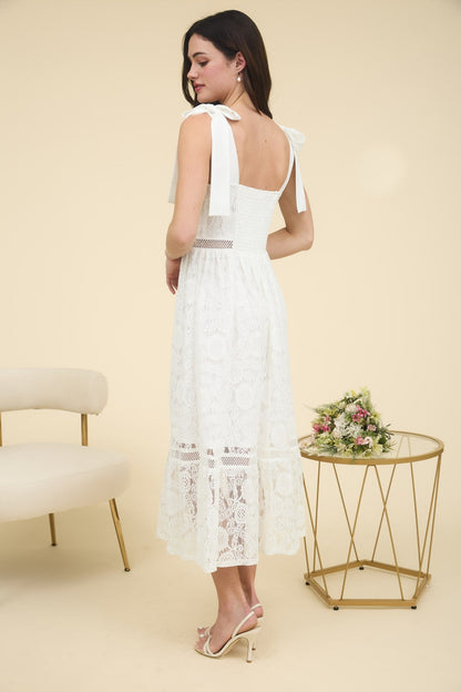  Gabriela Lace Sheer Trim Midi Dress, Off White