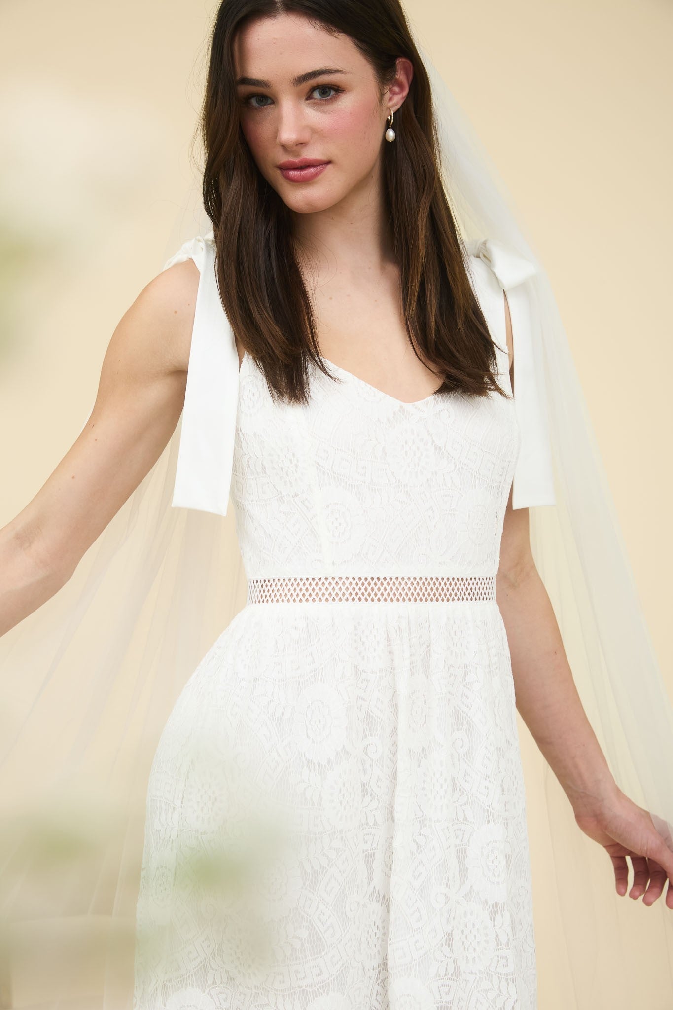  Gabriela Lace Sheer Trim Midi Dress, Off White