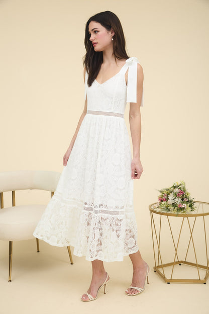  Gabriela Lace Sheer Trim Midi Dress, Off White