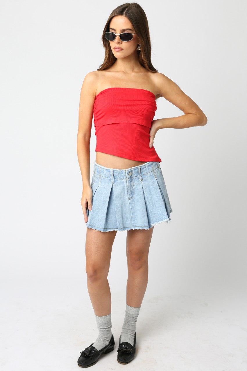  Sonia Asymmetrical Hem Foldover Top, Red