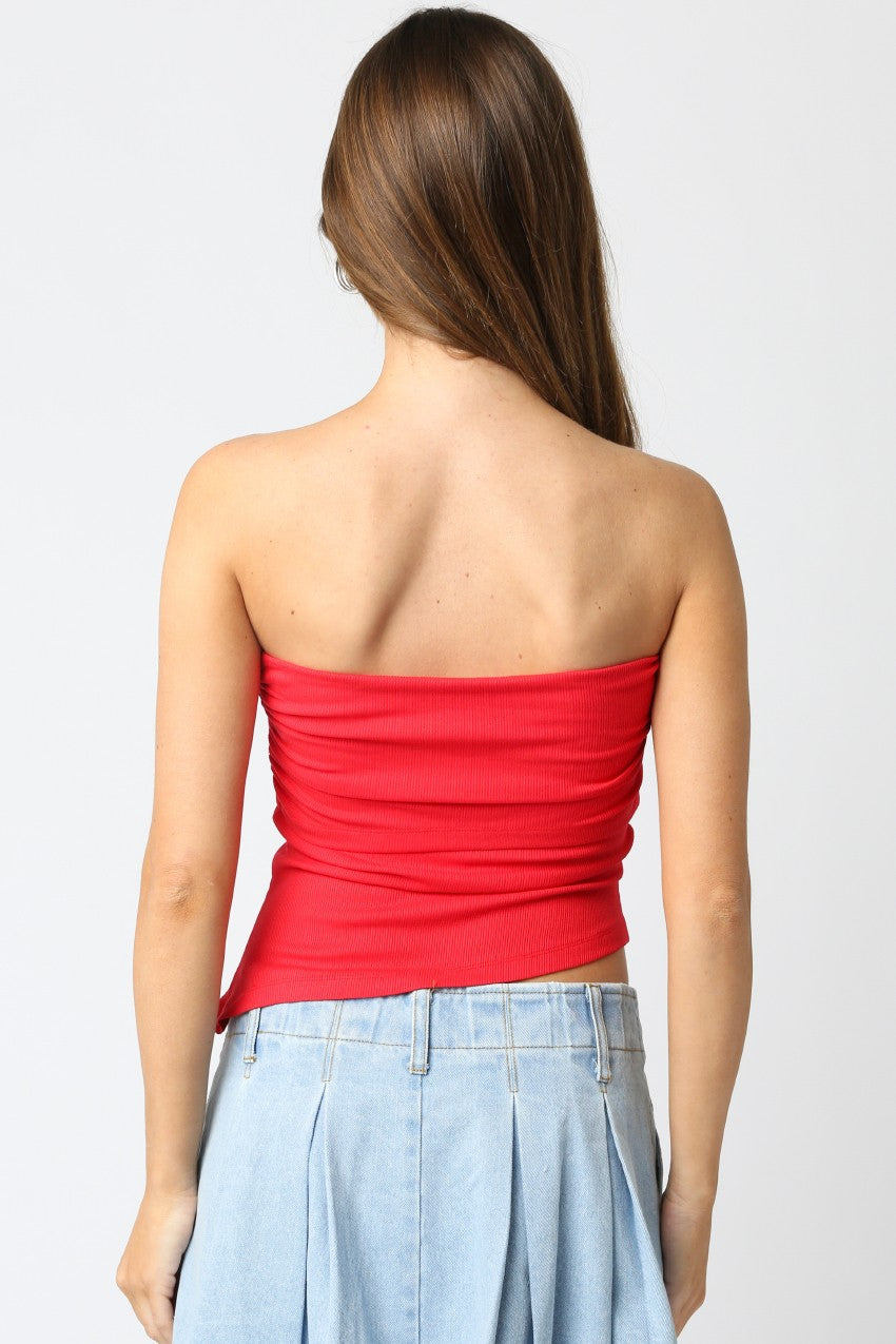  Sonia Asymmetrical Hem Foldover Top, Red