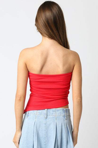  Sonia Asymmetrical Hem Foldover Top, Red