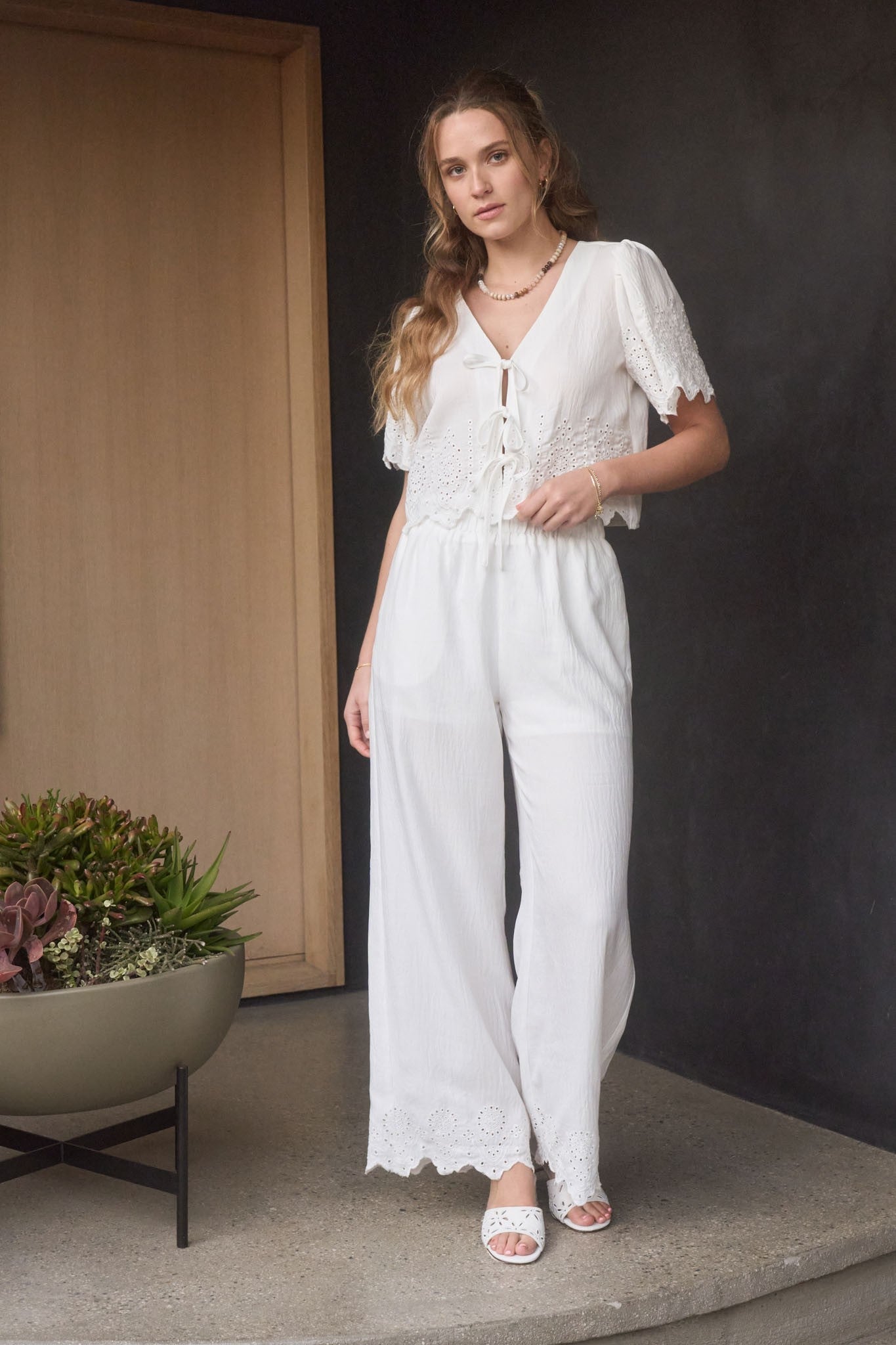  Selah Eyelet Trim Pant, White