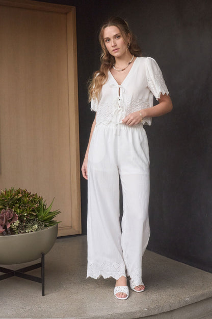  Selah Eyelet Trim Pant, White