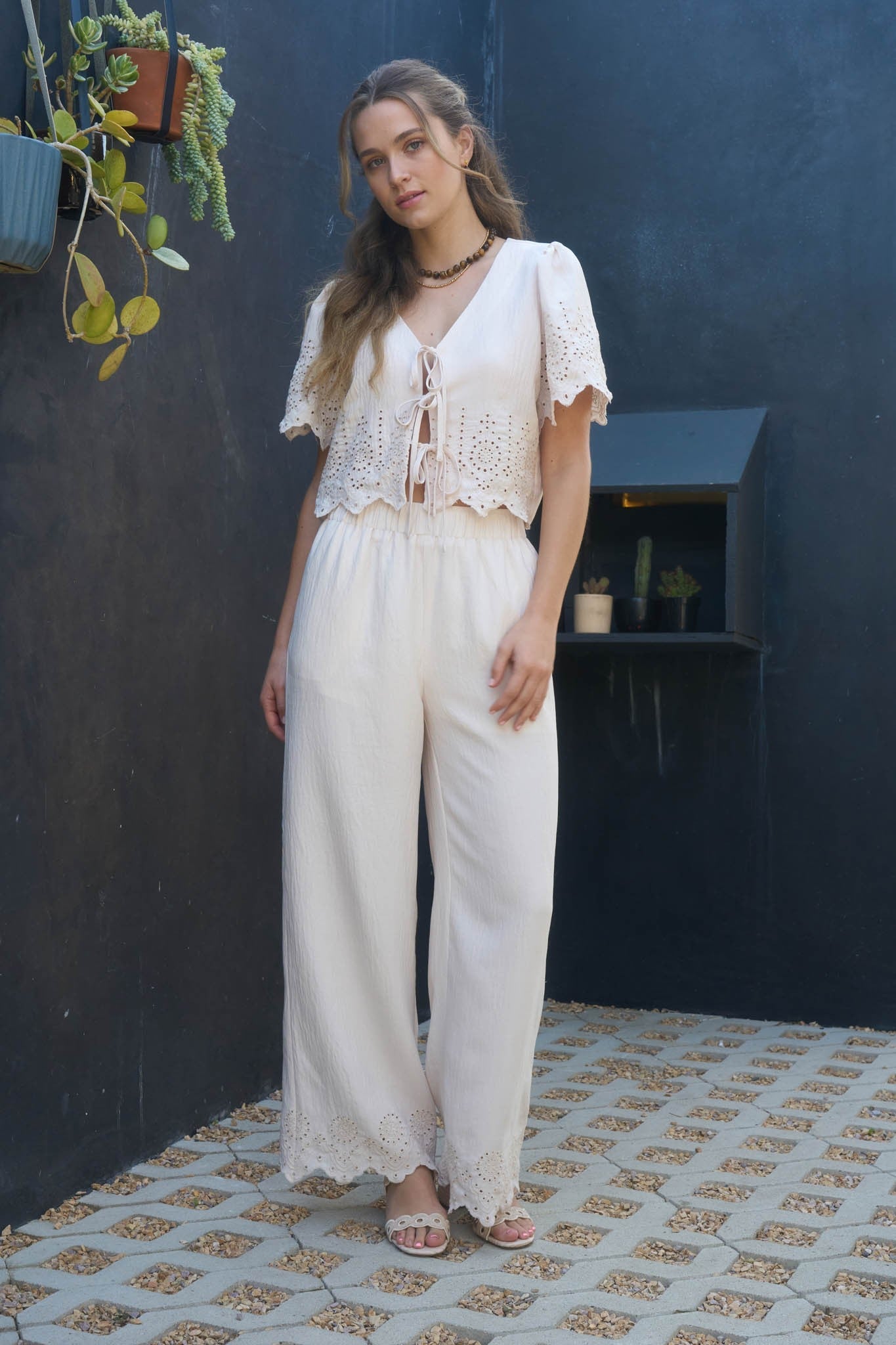  Selah Eyelet Trim Pant, White