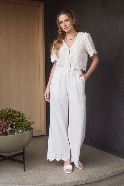  Selah Eyelet Trim Pant, White
