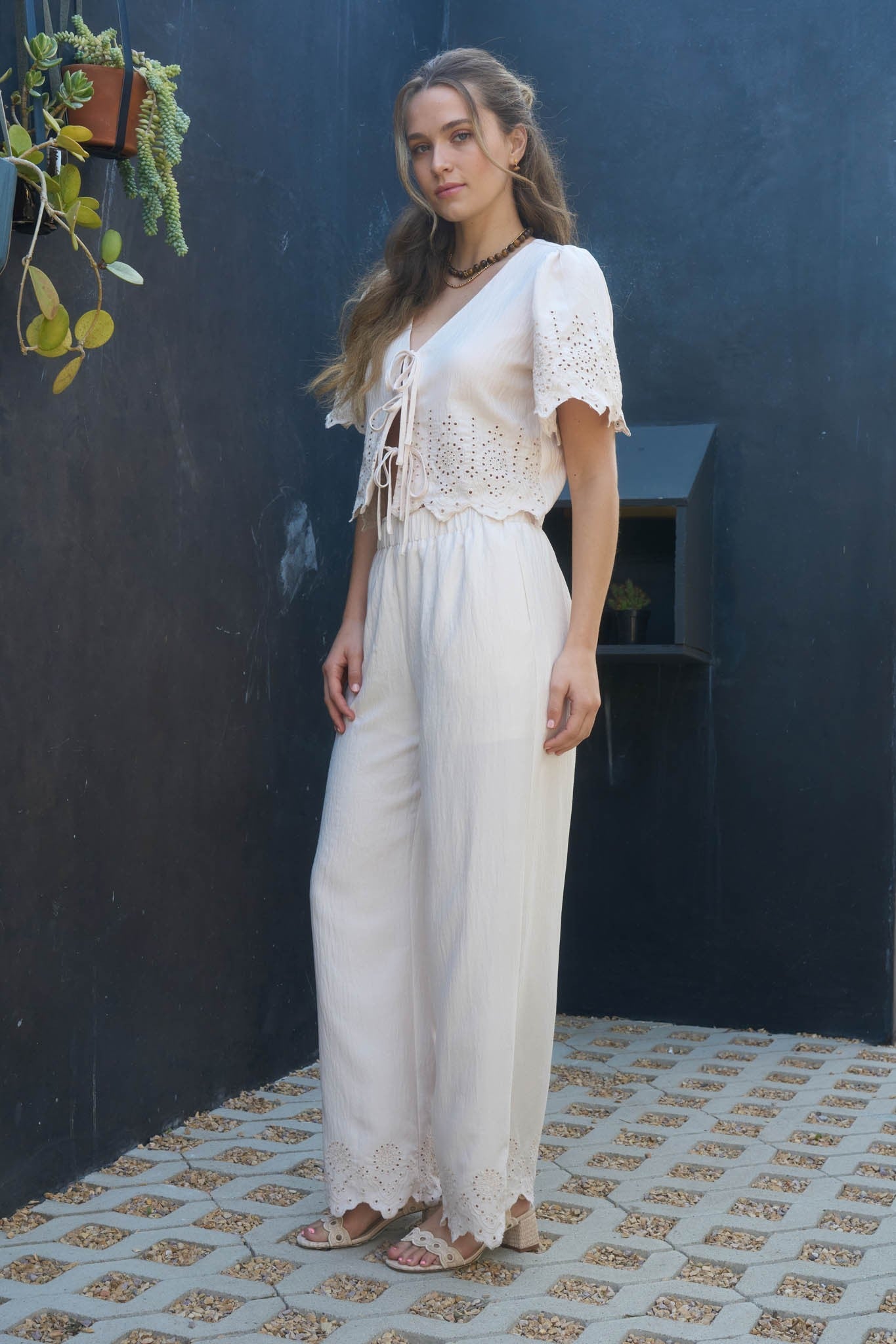  Selah Eyelet Trim Pant, White